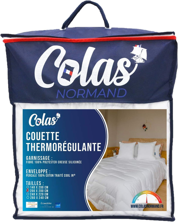 COLAS NORMAND Plapumă termoregulatoare, Cool In, Temperat, 140 X 200 Cm, Transpirație, Ventilație optimă, 100% percale, Fresh Feel, Franceză, 53130255, Alb