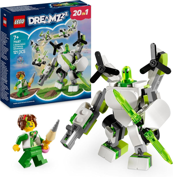 LEGO Dreamzzz Z-Blob's Robot and Vehicle Adventure, 20-in-1 Toy Mech, pentru fete și băieți, copii cu vârsta de peste 7 ani, Playset Fantasy cu Mateo Minifigure, 20 versiuni de Z-Blob 71487
