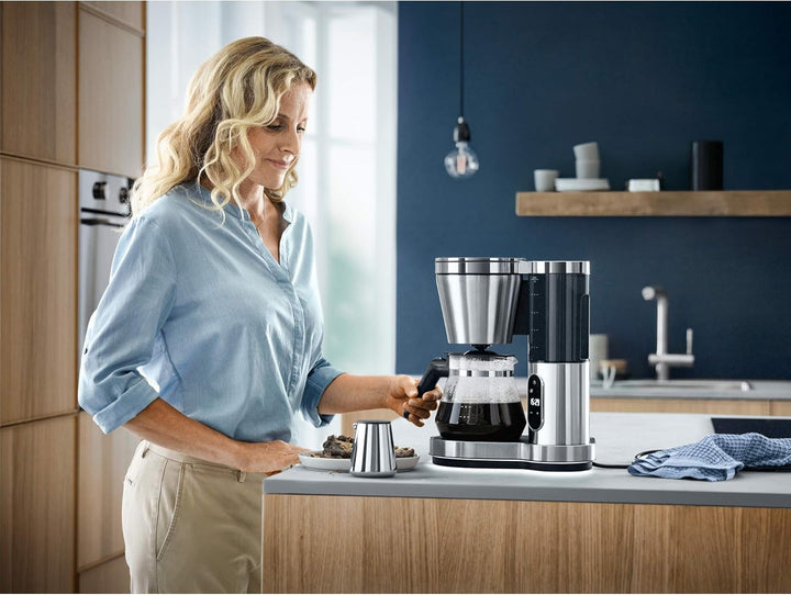 WMF Lumero filtru de cafea cu ulcior de sticlă, filtru de cafea, 10 cești, funcție de temporizare, placă de încălzire, filtru de cafea cu rezervor de apă detașabil, oprire automată, 1000 W