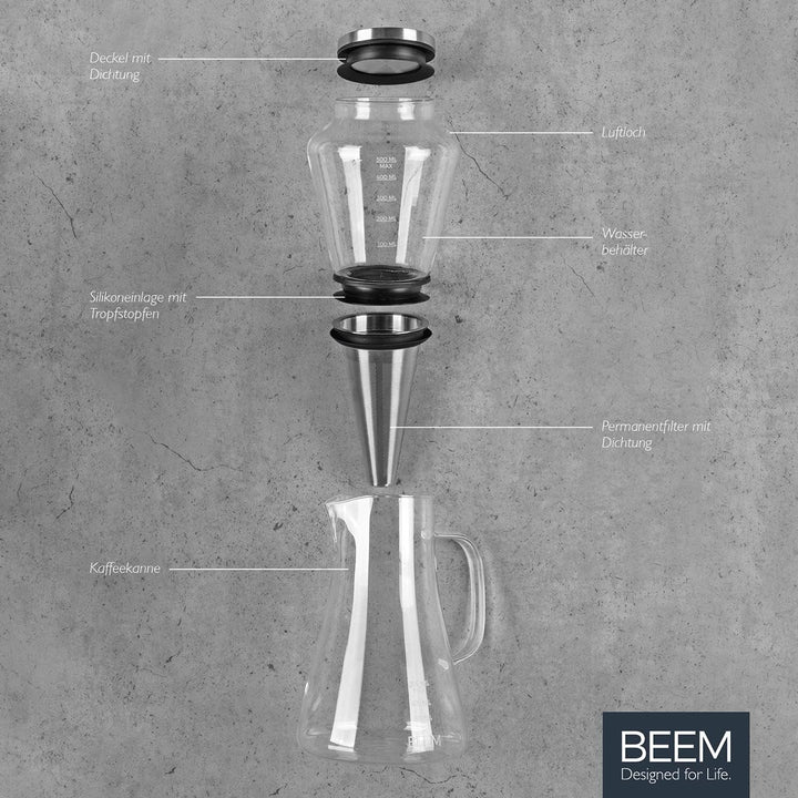 Beem filtru de cafea cu picurare la rece pentru 0,5L sticlă de borosilicat / oțel inoxidabil argintiu-transparent, Dimensiuni: 14Cm X 12.5.Cm X 33.4Cm, 03075