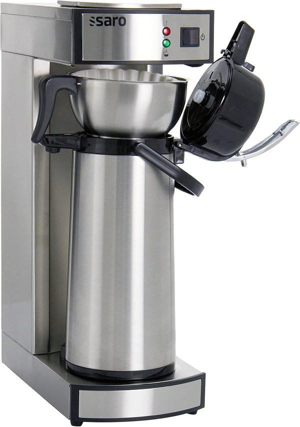 Cafetieră termo cu filtru cu coș și termos Cafetieră industrială cu pompă (2,2 litri, aprox. 10 cești de cafea, funcție de preparare și menținere la cald), argintiu