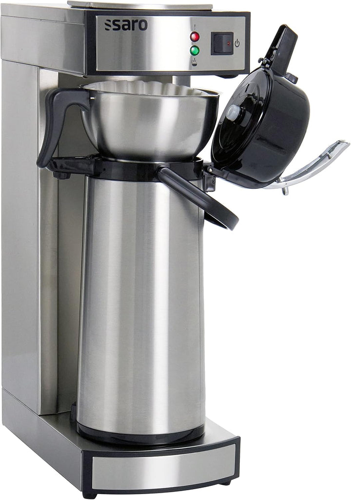 Cafetieră termo cu filtru cu coș și termos Cafetieră industrială cu pompă (2,2 litri, aprox. 10 cești de cafea, funcție de preparare și menținere la cald), argintiu