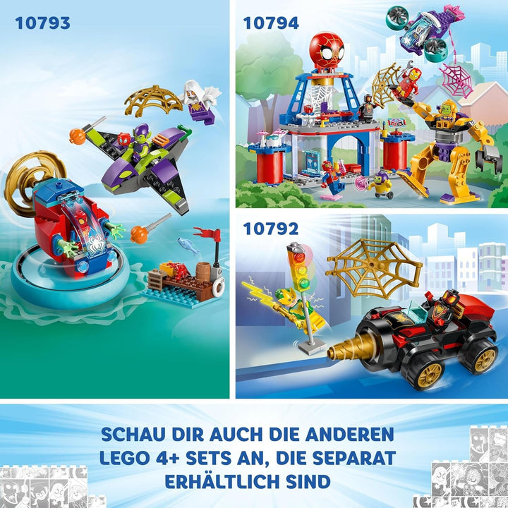 LEGO Marvel Sediul central al echipei lui Spidey, Spider-Man jucărie cu vehicul și Mech, cadou pentru băieți și fete de la 4 ani, care sunt fani ai serialului TV Spidey și super prietenii săi 10794