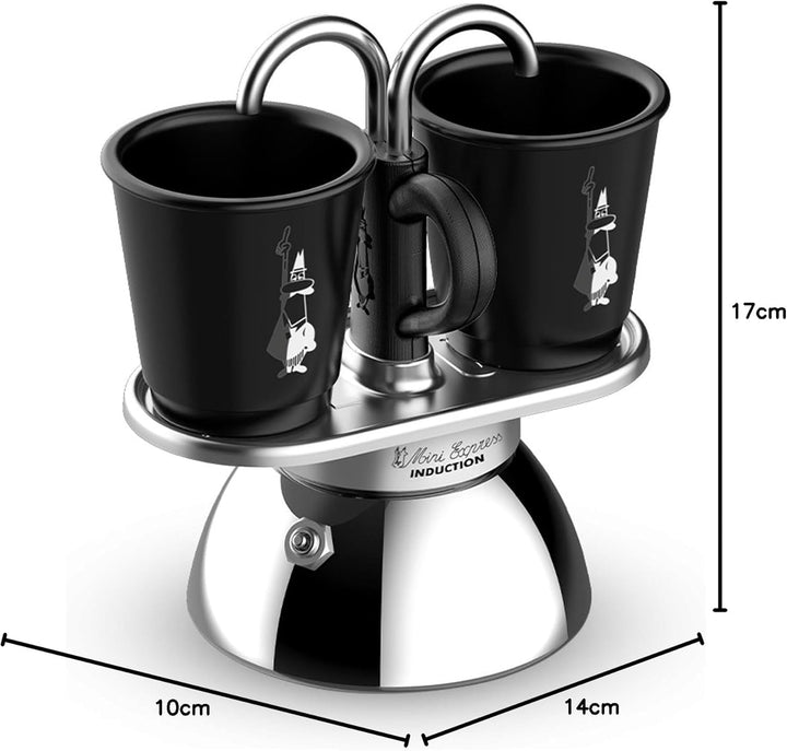 Bialetti Mini Express Induction, Cafetieră cu inducție, 2 cești (100 ml), Potrivit pentru toate tipurile de aragazuri, Negru