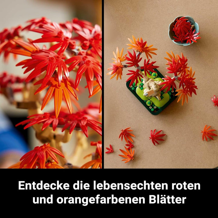 LEGO Botanicals Arțar roșu japonez - Arbore Bonsai - Kit plantă artificială cu frunze roșii și portocalii, plus bol - Decor pentru casă - Idee cadou pentru adulți - 10348