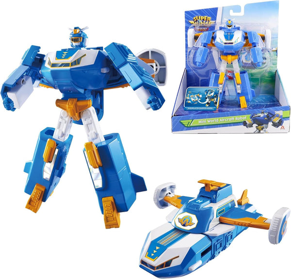 Super Wings 2-In-1 Mini World Aircraft Transforming Robot cu efecte luminoase și sonore, jucărie transformabilă pentru fete și băieți de la 3 ani, albastru