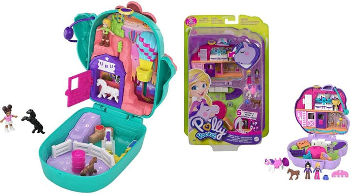 Polly Pocket GTN15 - Cutie de cafea cu arici în design de cafenea și animal de companie, păpușă și prieten mic Polly, 2 figuri de animale, efecte surpriză, cadou de jucărie minunat pentru copii cu vârsta peste 4 ani