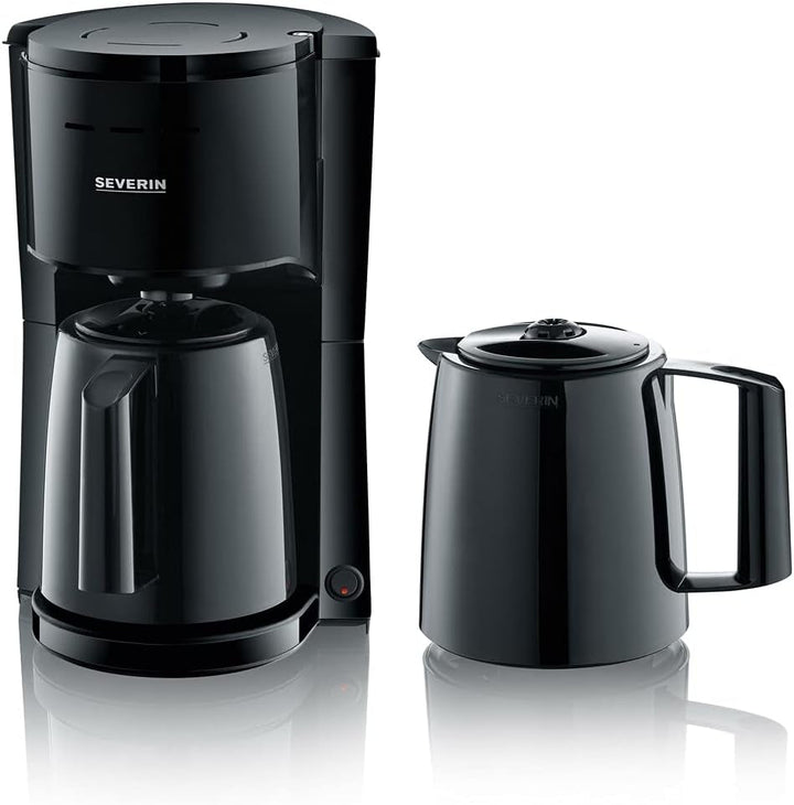 SEVERIN filtru de cafea cu 2 carafe termos, filtru de cafea pentru până la 8 cești per carafă, filtru de cafea cu 2 carafe cu vid, negru, KA 9307