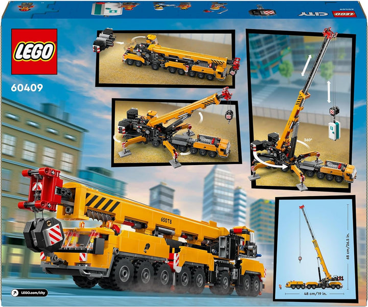 Macara mobilă de construcții LEGO City, jucărie de construcții pentru băieți și fete, cadou pentru copii creativi, braț lung extensibil, 4 minifigurine de muncitori în construcții pentru jocuri de rol 60409