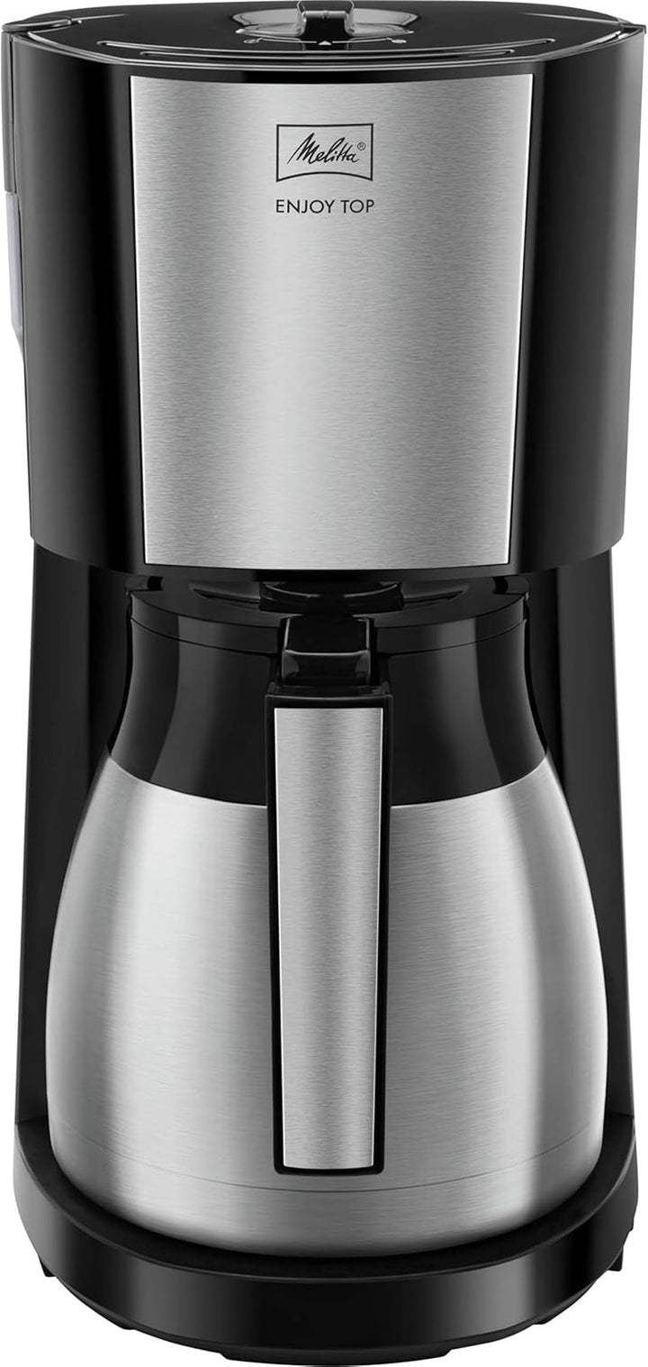 Melitta Enjoy Top Therm - Cafetieră cu cană termo din oțel inoxidabil, filtru de cafea cu opritor de picurare, pentru până la 10 cești de cafea, oțel inoxidabil / negru