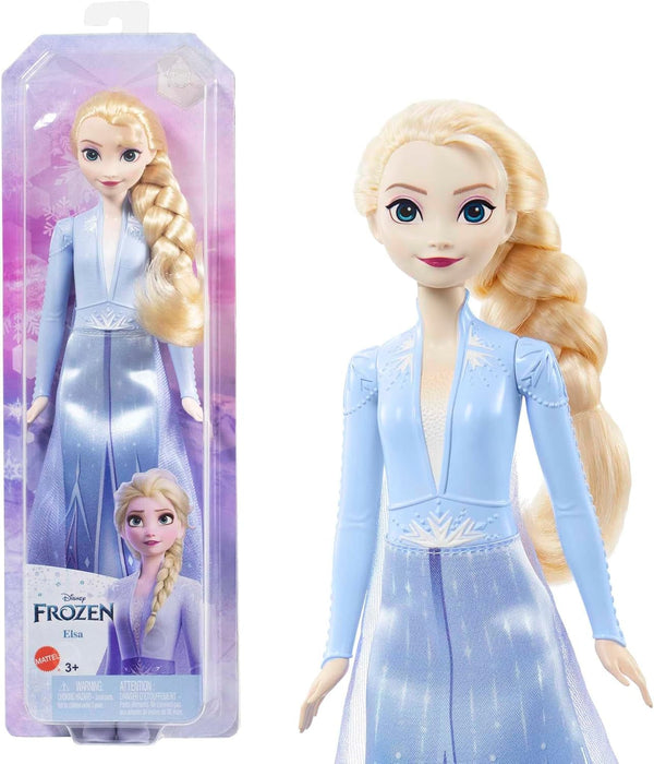 Mattel Disney Prințesa Elsa păpușă, Regina de gheață păpușă în costum de călătorie, păr blond pieptănat, mobil, fustă extensibilă și cizme, cadouri Disney, jucării de la 3 ani, HLW48