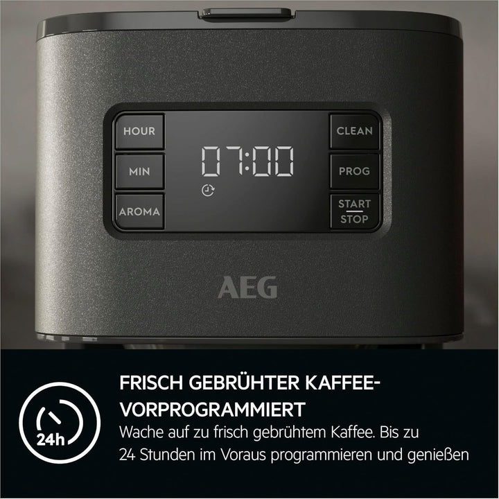 AEG filtru de cafea Deli 5 Cu ulcior de sticlă | 1,25 L | Cronometru programabil | Funcție de menținere la cald | Oprire automată | Indicator nivel apă | 1000 wați | 2-10 cești | Anti-picurare | Antracit | CM5-1-6AN