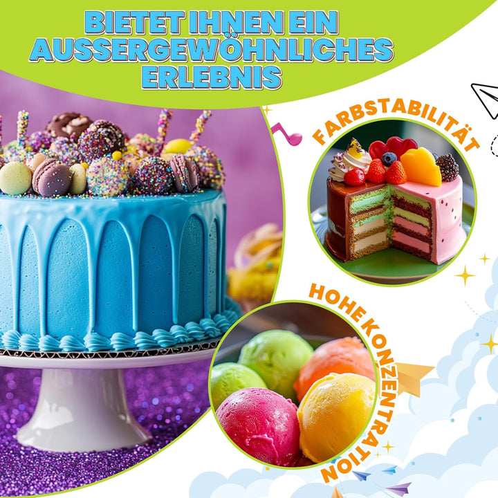 Lebensmittelfarbe – Hochkonzentrierte Lebensmittelfarbe Flüssige, 12 Farben Lebensmittelfarbe Für Backen, Puderzucker, Macarons, Buttercreme, Zuckerguss, Schleim - 10Ml