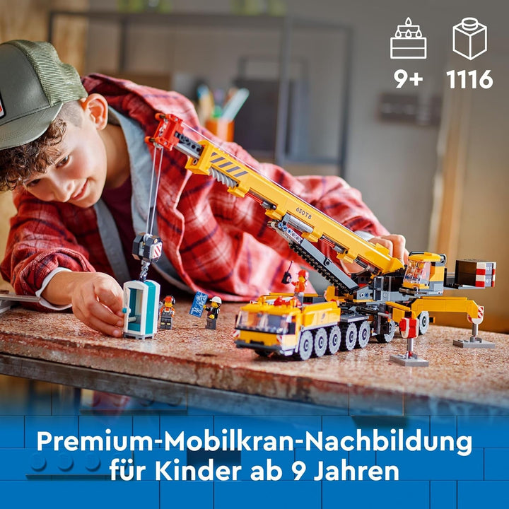 Macara mobilă de construcții LEGO City, jucărie de construcții pentru băieți și fete, cadou pentru copii creativi, braț lung extensibil, 4 minifigurine de muncitori în construcții pentru jocuri de rol 60409