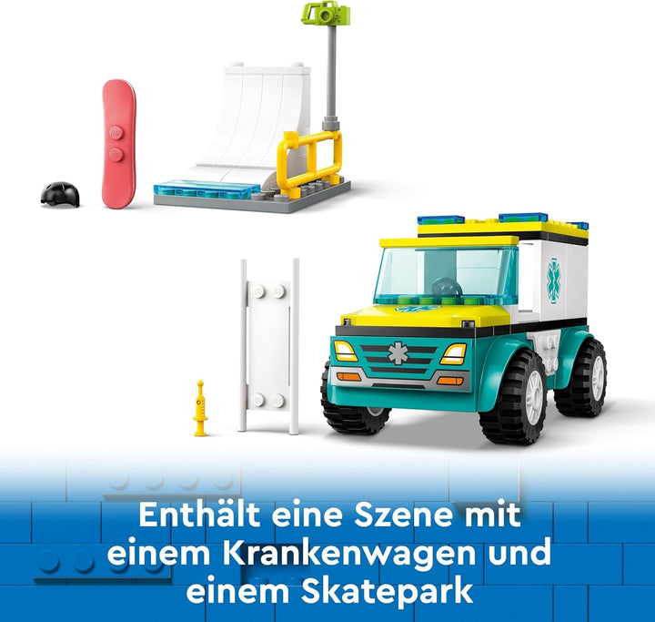 LEGO City Ambulanță și Snowboarder, Ambulanță Playset cu mașină de jucărie și 2 minifigurine, Snowboarder și Paramedic Figura, cadou imaginativ pentru băieți și fete de la 4 ani 60403