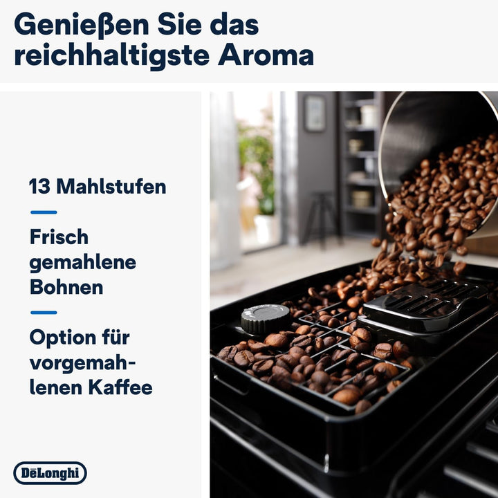 De'Longhi Magnifica Start ECAM222.60.BG, Mașină de cafea complet automată cu sistem de lapte latte crema pentru cappuccino automat, 4 butoane de selecție directă, panou de control soft-touch, funcție "X2", 1450W, negru/gri