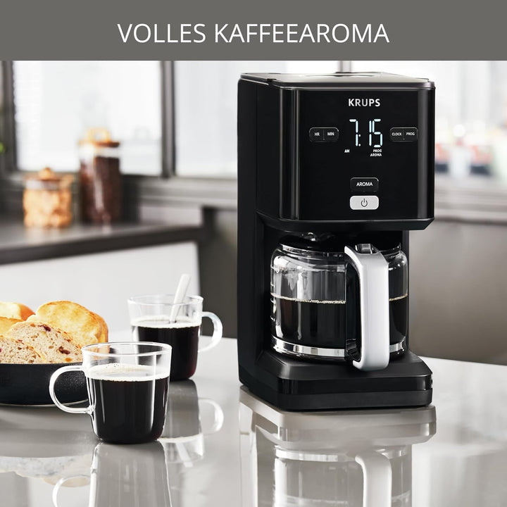 Cafetieră Krups Smart'N Light cu cronometru, pentru 1,25 litri de cafea cu filtru, funcție de menținere la cald, oprire automată, negru, KM600810