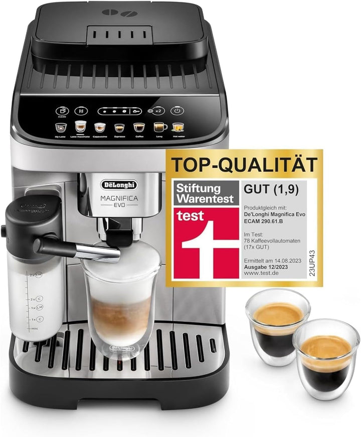 De'Longhi Magnifica Evo ECAM 292.81.B Aparat de cafea complet automat cu sistem de lapte Lattecrema, 7 butoane de selecție directă pentru cappuccino, espresso și alte specialități de cafea, funcție de 2 cești, negru