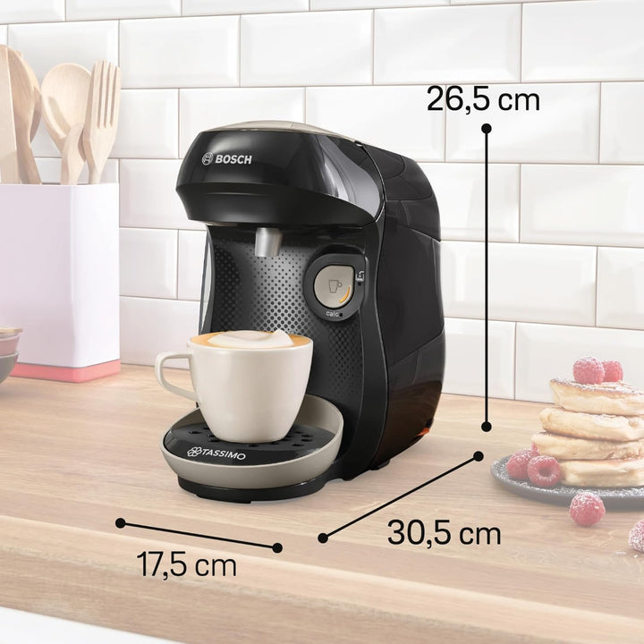 Bosch Tassimo Happy Friendly mașină de capsule TAS109E, Peste 70 de băuturi, Potrivit pentru toate ceștile, Oprire automată, Durabil, Perfect dozat, Economisitor de spațiu, 1400 W, Negru/bej
