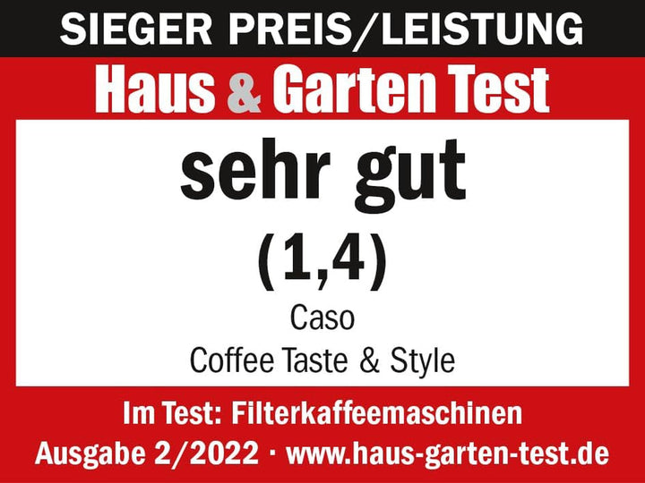 Cafetiera CASO Coffee Taste and Style Cu filtru permanent, 1,5 L, Temperatură optimă de preparare 92-96 °C, Stop picurare, Cap de preparare optimizat, Oțel inoxidabil, 12 cești