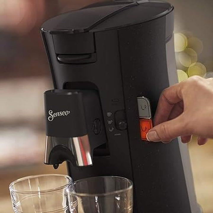 Aparat de cafea cu doze Philips Senseo Select Eco, negru/marcat - Alegerea intensității cafelei plus funcție memo, Fabricat din plastic reciclat (CSA240/20)