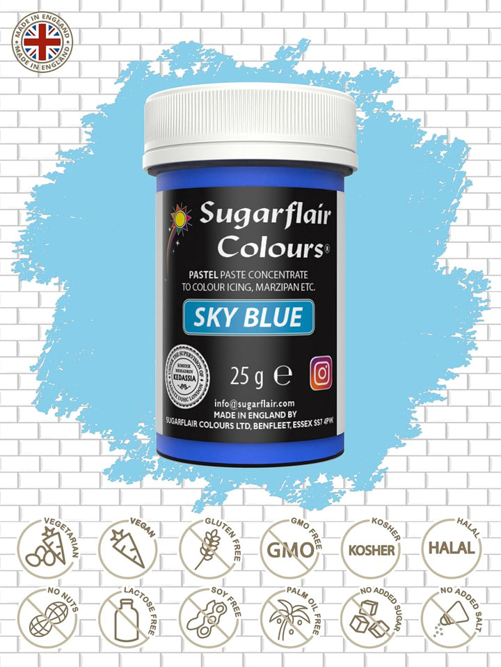 Sugarflair Lebensmittelfarbe Pasta Pastel Sky Blue, Pasta Lebensmittel Farbe Für Fondant Und Marzipan, Spectral Concentrated Paste Colours - 25G