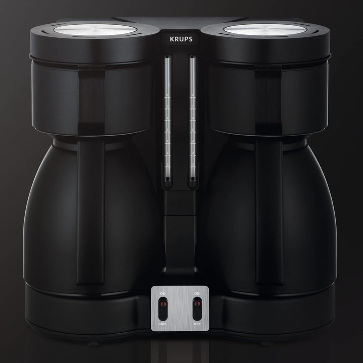 Cafetiera cu filtru Krups Duothek Thermo KT8501 | Două carafe cu vid separate | Performanță de izolare foarte bună | 2 X 850 W | 2 X 8 cești | Negru