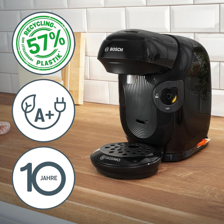 Mașină cu capsule Bosch Tassimo Style Friendly TAS112E, Peste 70 de băuturi, Potrivită pentru toate paharele, Complet automată, Durabilă, Economie de spațiu, 1400 W, Negru