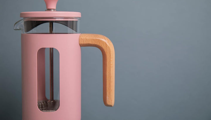La Cafetière Pisa, 3 cești/350 ml, sticlă borosilicată rezistentă la căldură și oțel inoxidabil, cu plungere la îndemână, filtru mic de cafea franceză pentru ceai vrac și cafea măcinată, roz