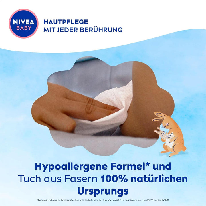 NIVEA Baby AQUA Feuchttücher, Baby Feuchttücher Zur Sanften Reinigung Empfindlicher Haut, Hypoallergene Und Parfümfreie Feuchttücher Für Babys Mit 99% Wasser (4 X 57 Stück)