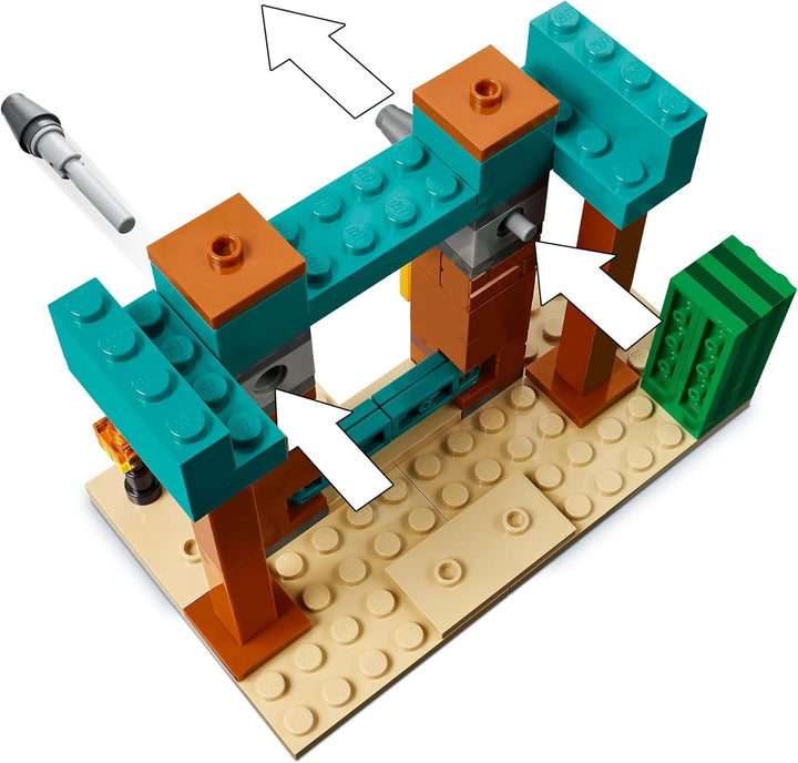 LEGO Minecraft The Illager Desert Patrol, set joc video pentru copii, mini-jucărie cu avanpost și trei minifigurine, inclusiv Plunderer, Servant și Cactus Knight 21267