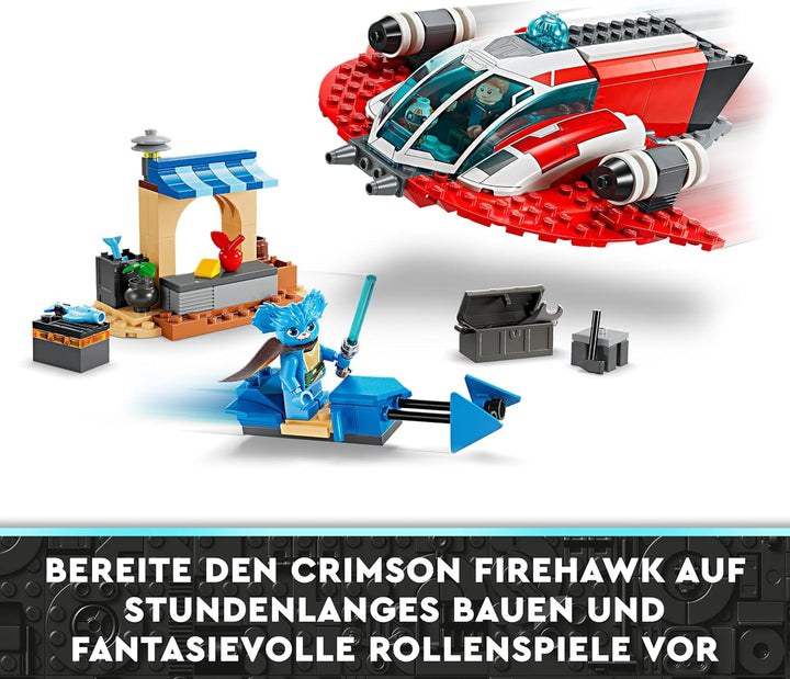 LEGO Star Wars: Aventurile tinerilor Jedi Crimson Firehawk, Set de pornire pentru copii cu navă spațială construibilă, bicicletă Speeder și 3 figuri, cadou pentru băieți și fete de la 4 ani 75384