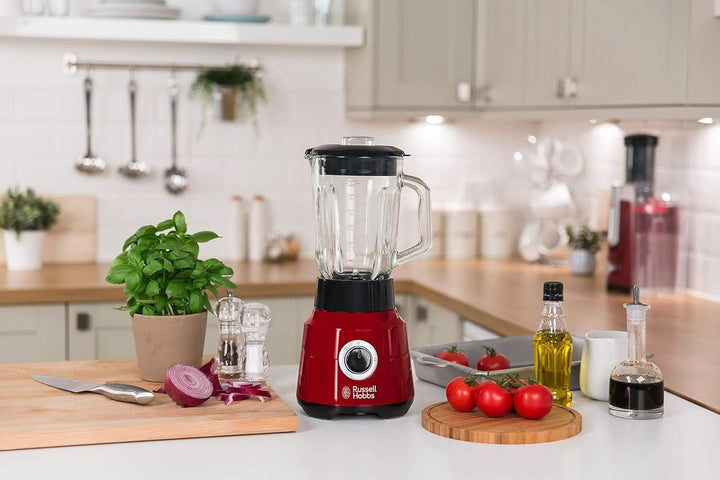 Russell Hobbs Standmixer [1,5L Glasbehälter] Desire Rot (Starker 0.9PS Motor, Impuls-/Ice-Crush-Funktion, Edelstahlmesser, Bpa-Frei Mixer, Elektrischer Zerkleinerer, Smoothie-Maker) 24720-56