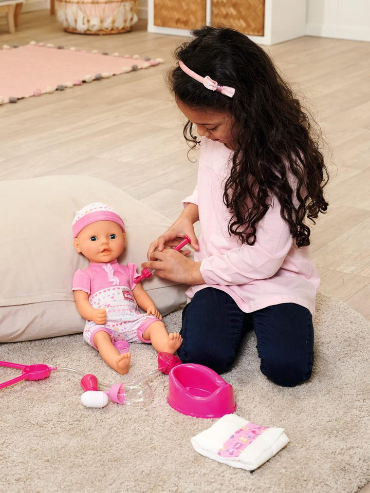Simba 105562487 - New Born Baby First Nursing Set, manechin, scutec și sticlă de lapte cu conținut care dispare, pentru păpuși de 38-43cm