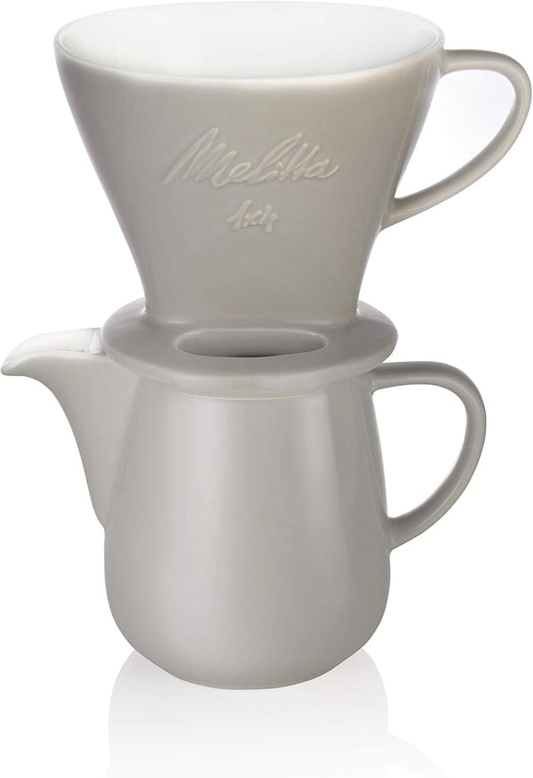 Melitta 6768456 Set de turnare gri (filtru de cafea 1X4 + ibric de cafea din porțelan 0,6 L) Ediție clasică