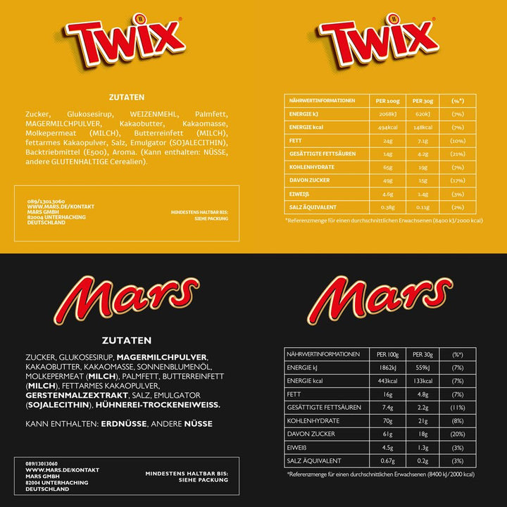 Miniatures Mix, Mars, Snickers, Bounty & Twix, Riegelklassiker Im Mini Format, Milchschokoladen, Schokolade Großpackung, Party Mix, 296 Riegel, 1 X 3Kg