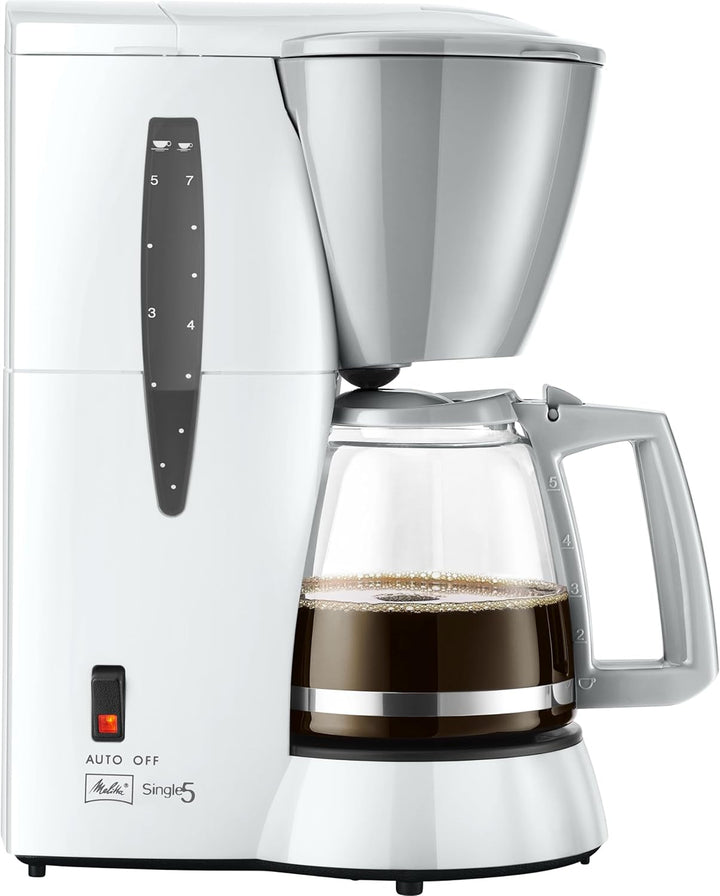 Melitta Single5 - Cafetieră cu filtru mic - Cu ulcior de sticlă - Stop picurare - 5 cești - Alb (M720WH)