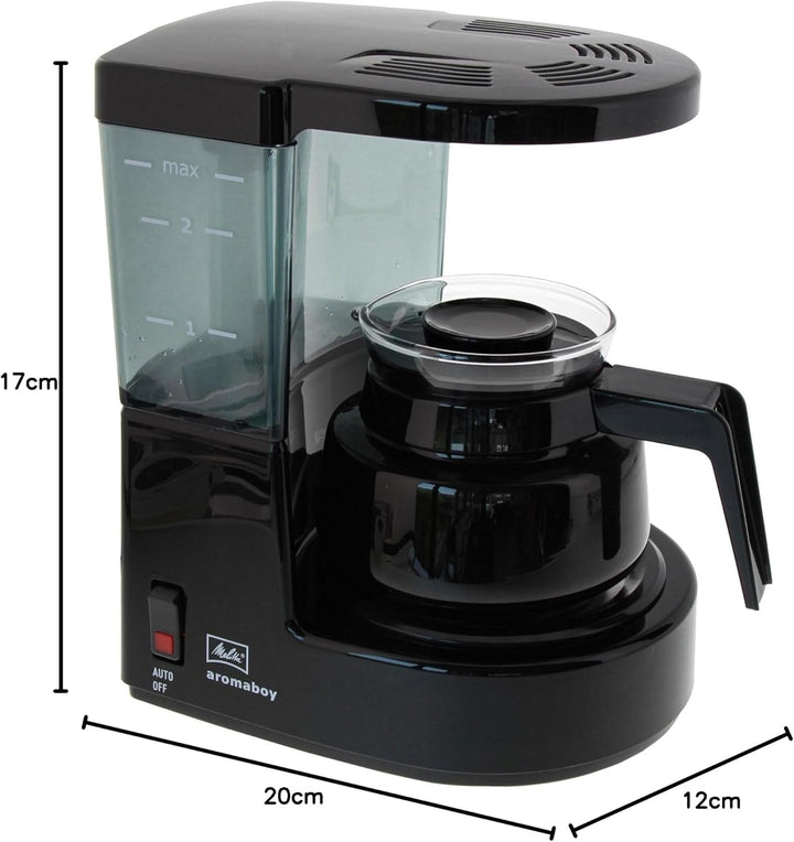 Melitta Aromaboy - Filtru mic de cafea - Cu ulcior de sticlă - 2 cești - Negru (1015-02)