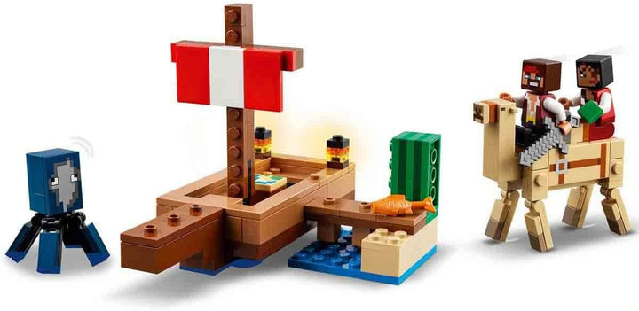 LEGO Minecraft The Pirate Ship Voyage, navă de jucărie cu figuri de pirați, calmar și cămilă, jucărie de construcție pentru jocuri de rol, cadou pentru băieți și fete de la 8 ani 21259