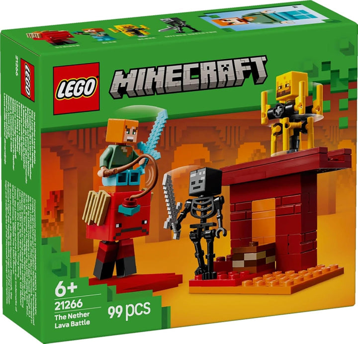 LEGO Minecraft Duelul de lavă din adâncuri, jucărie pentru fanii jocului video, fortăreață cu minifigurine, inclusiv Alex, scheletul Wither, Lohe și Strider, cadou pentru fete și băieți de la 6 ani 21266