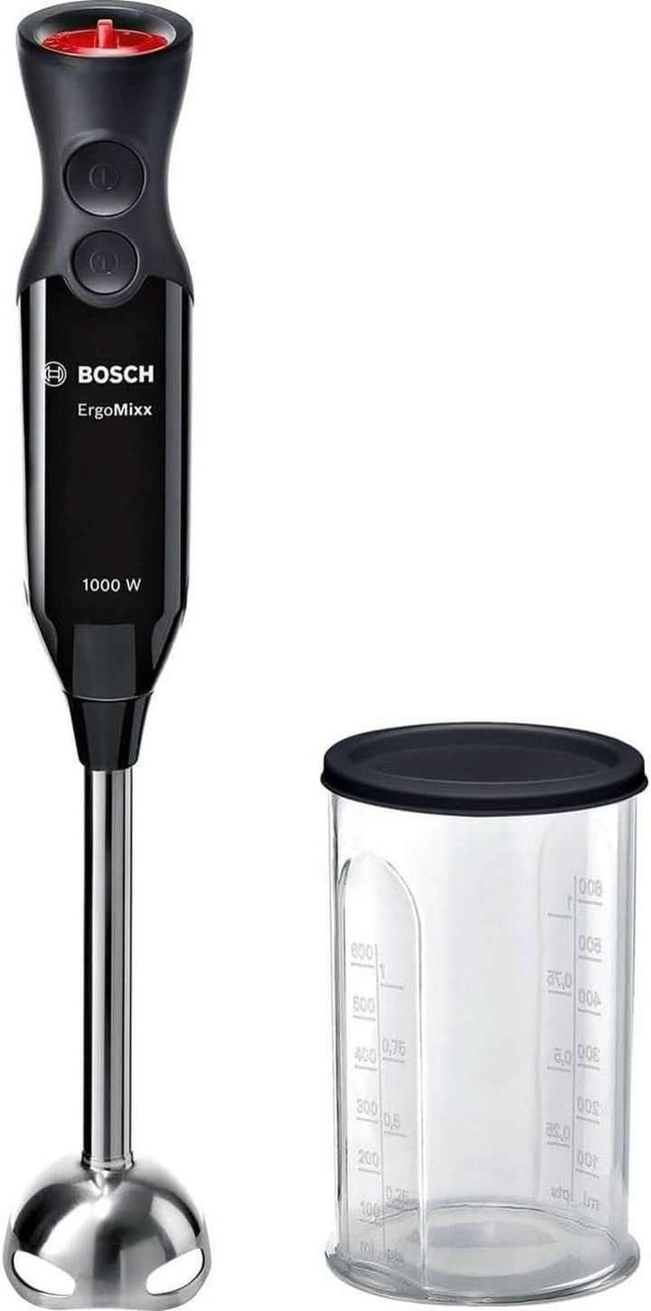 Bosch Stabmixer Ergomaster Serie 4, 1000 Watt, Edelstahl-Mixstab, Zerkleinerer, Mix-/Messbecher, Schwarz