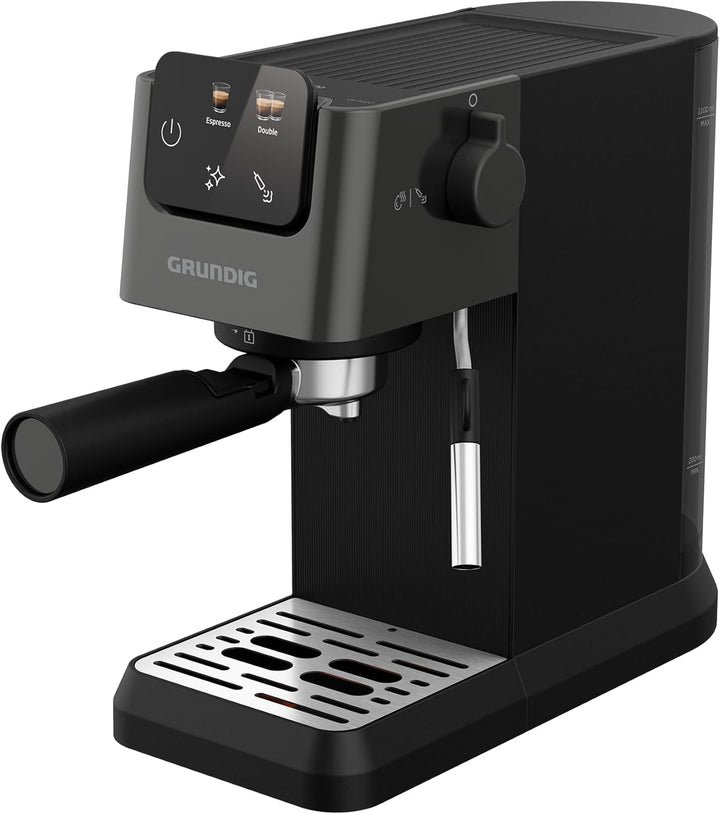 GRUNDIG KSM 5330 Mașină de fasole cu sită Cu recipient integrat pentru lapte, putere 1628 W, presiune pompă 15 bar, duză dublă, afișaj tactil color, Brewsense, Creamypro, Inox închis / negru