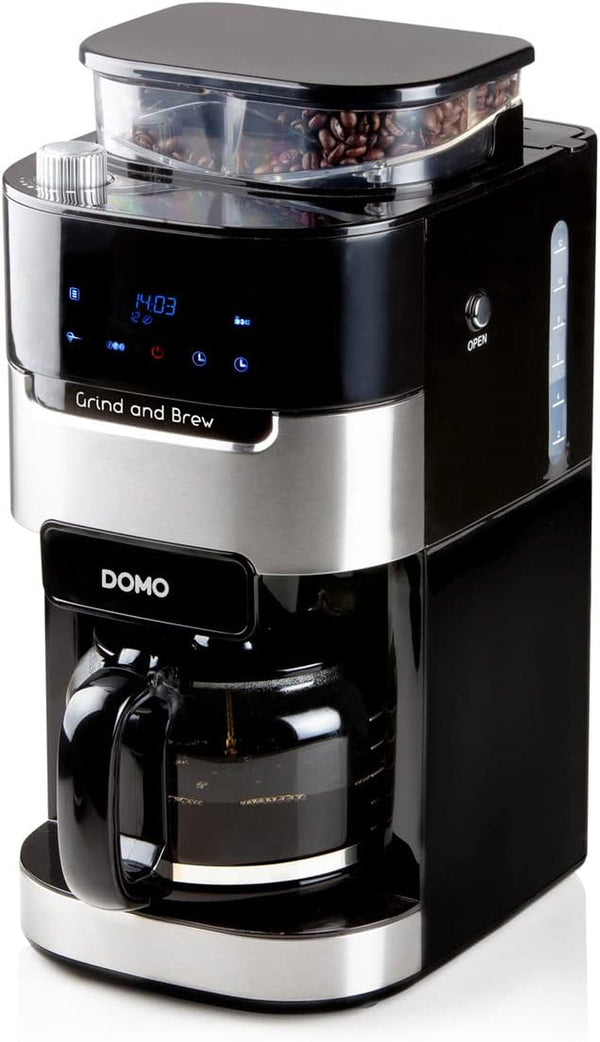 DOMO DO721K Cafetieră "Grind and Brew" cu râșniță și cronometru - 1,5 L, negru, oțel inoxidabil