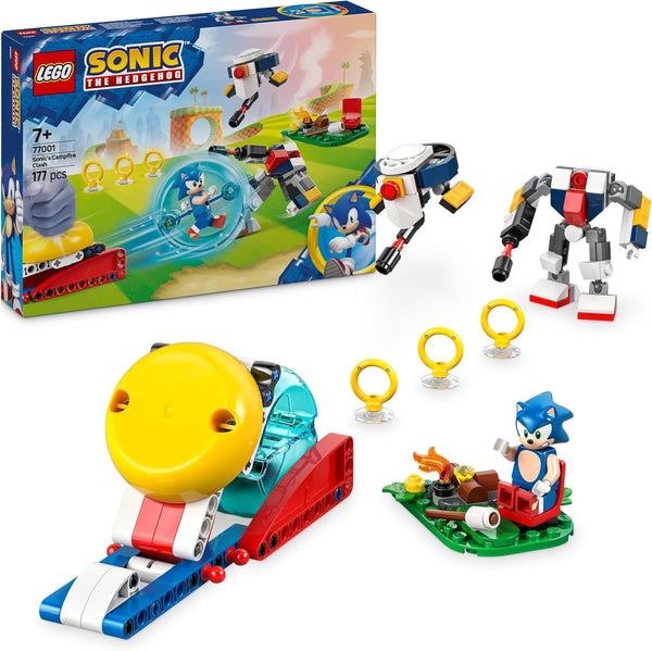 LEGO Sonic the Hedgehog Sonics Showdown At The Campfire, jucărie de jocuri pentru copii și fani ai jocurilor video, set de construcție pentru băieți și fete de la 7 ani, set de aventură, colecționabil 77001