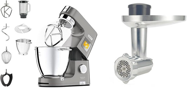 Kenwood Titanium Chef Patissier XL KWL90.034SI – Küchenmaschine Mit Integrierter Waage, Inkl. 4-Teiligem Patisserie-Set, Silber & Fleischwolf KAX950ME, Zubehör Für Kenwood Küchenmaschinen