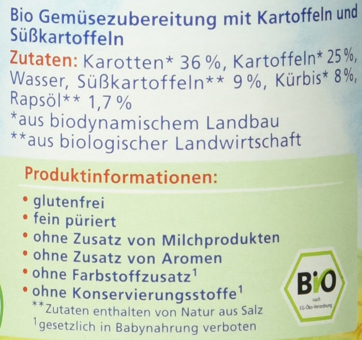 Bio Gemüse Mit Süßkartoffeln, Nach Dem 4. Monat, 190G