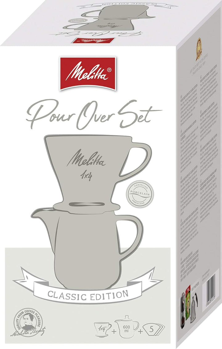 Melitta 6768456 Set de turnare gri (filtru de cafea 1X4 + ibric de cafea din porțelan 0,6 L) Ediție clasică