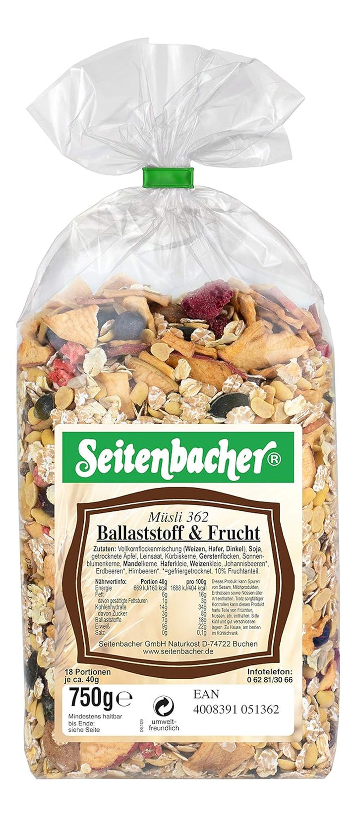 Seitenbacher Müsli Ballaststoff Und Frucht I Ohne Zugesetzten Zucker I Ohne Zugesetztes Fett I (1 X 750 G)