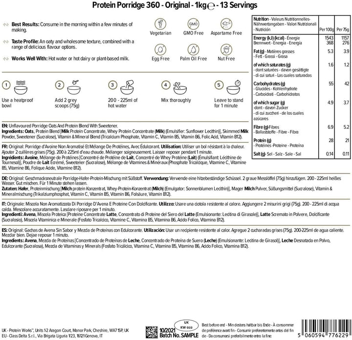 Protein Works - Protein Porridge 360 | Mit Zusätzlichen Vitaminen & Mineralien | Proteinreiches Frühstück | Kalorienarme Haferflocken | 13 Servings | Natürlich | 1Kg