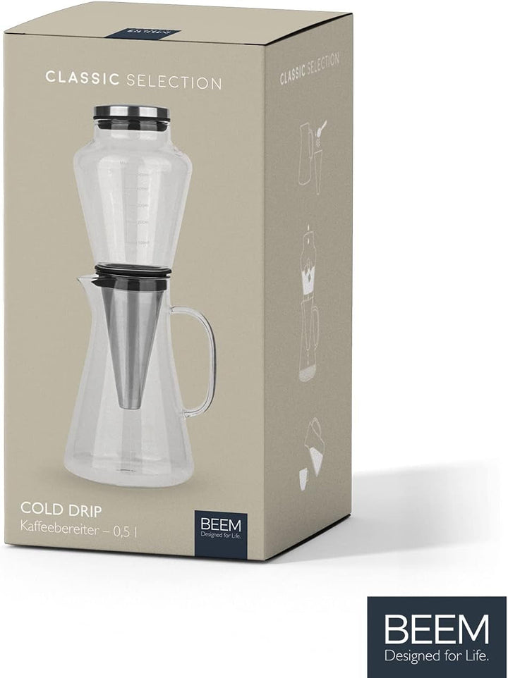 Beem filtru de cafea cu picurare la rece pentru 0,5L sticlă de borosilicat / oțel inoxidabil argintiu-transparent, Dimensiuni: 14Cm X 12.5.Cm X 33.4Cm, 03075